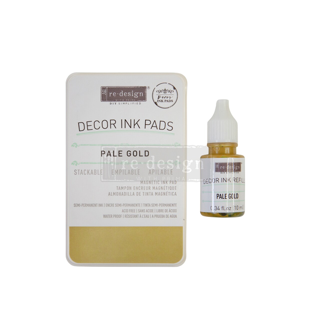 Decor Ink Pad - Pale Gold - 1 magnetic case + dry ink pad + 10ml ink bottle ink